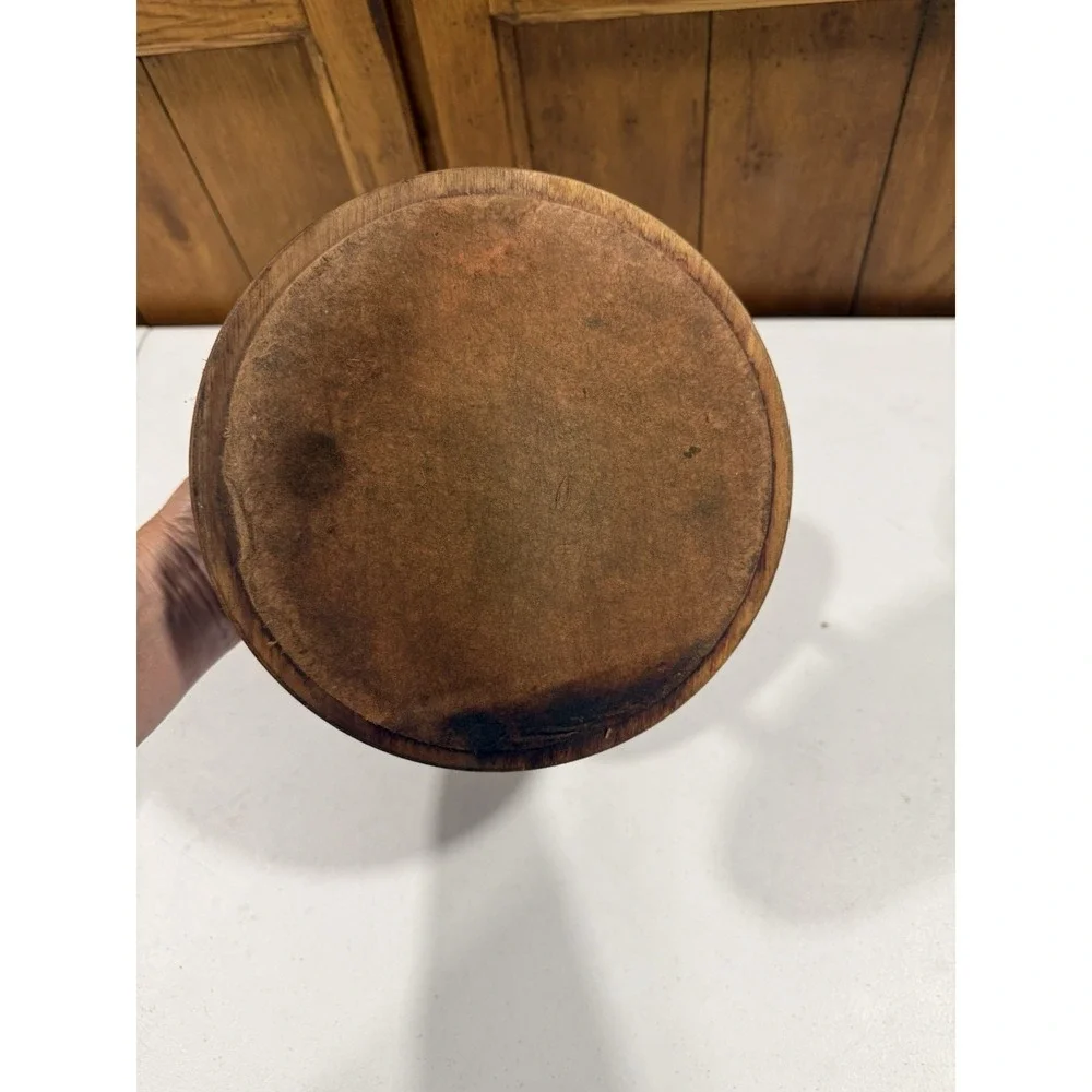 Vintage Round Wood Tobacco 10 Pipe Rack With Amber Duraglas Glass Humidor Jar